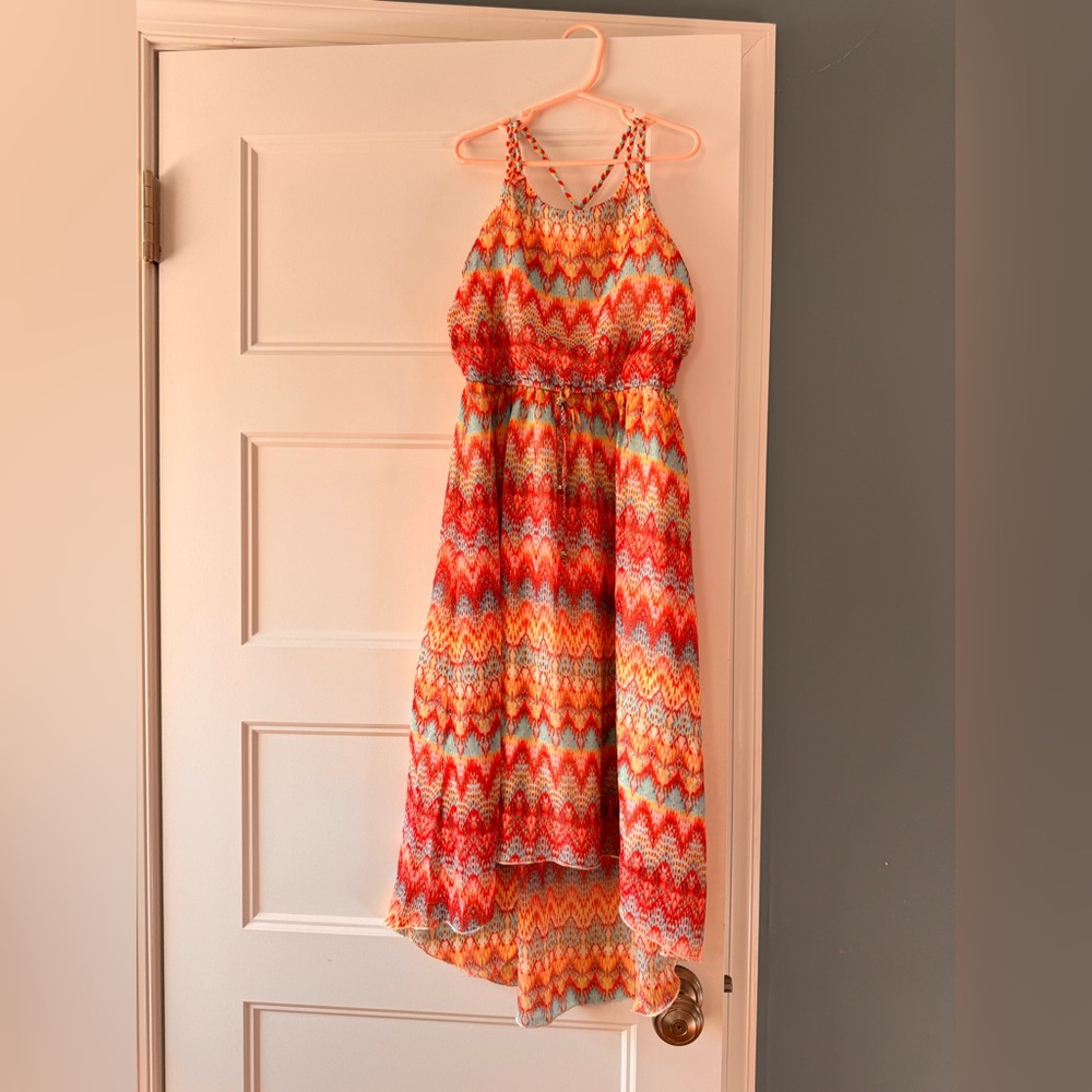 Colorful Zigzag Pattern Girls Maxi Dress-Size 8